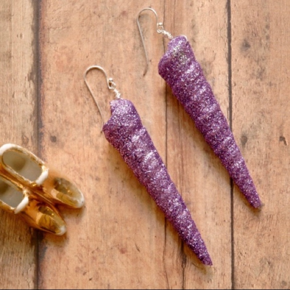 Purple Glitter Unicorn Horn Enchanted Earrings